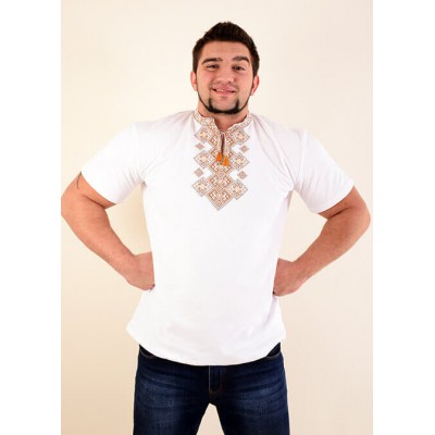Embroidered t-shirt for men "Galaxy" brown on white